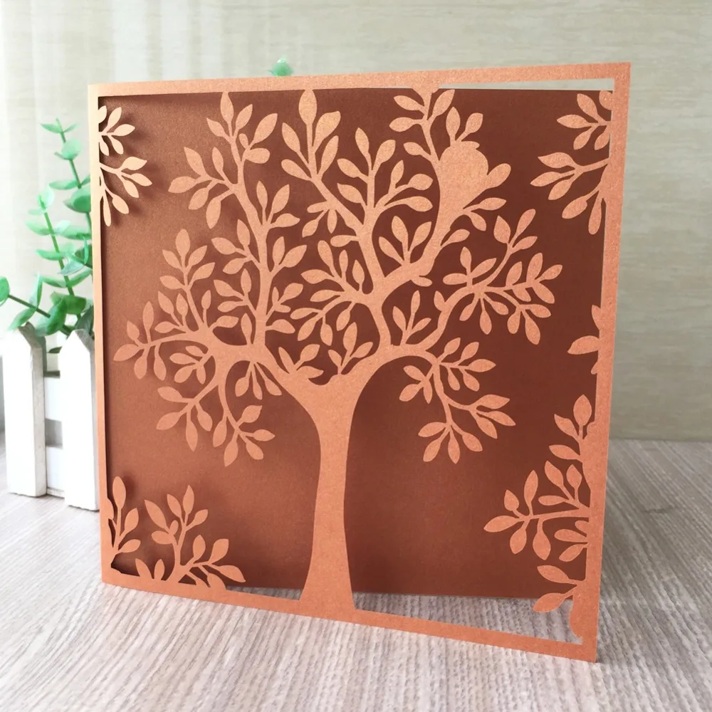 

100pcs/lot Multi Color Laser Cut Wedding Cards Invitation 2019 Tree Pattern Invitations Card Birthday Party Invitations