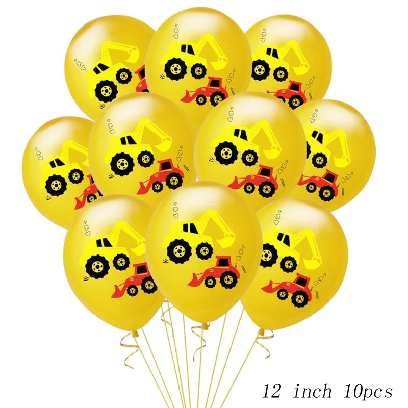 Yellow 10pcs 12 дюймов инженерный автомобиль латексный воздушный шар набор экскаватор День Рождения украшения поставки конфетти блесток воздушный шар - Color: Yellow 10pcs
