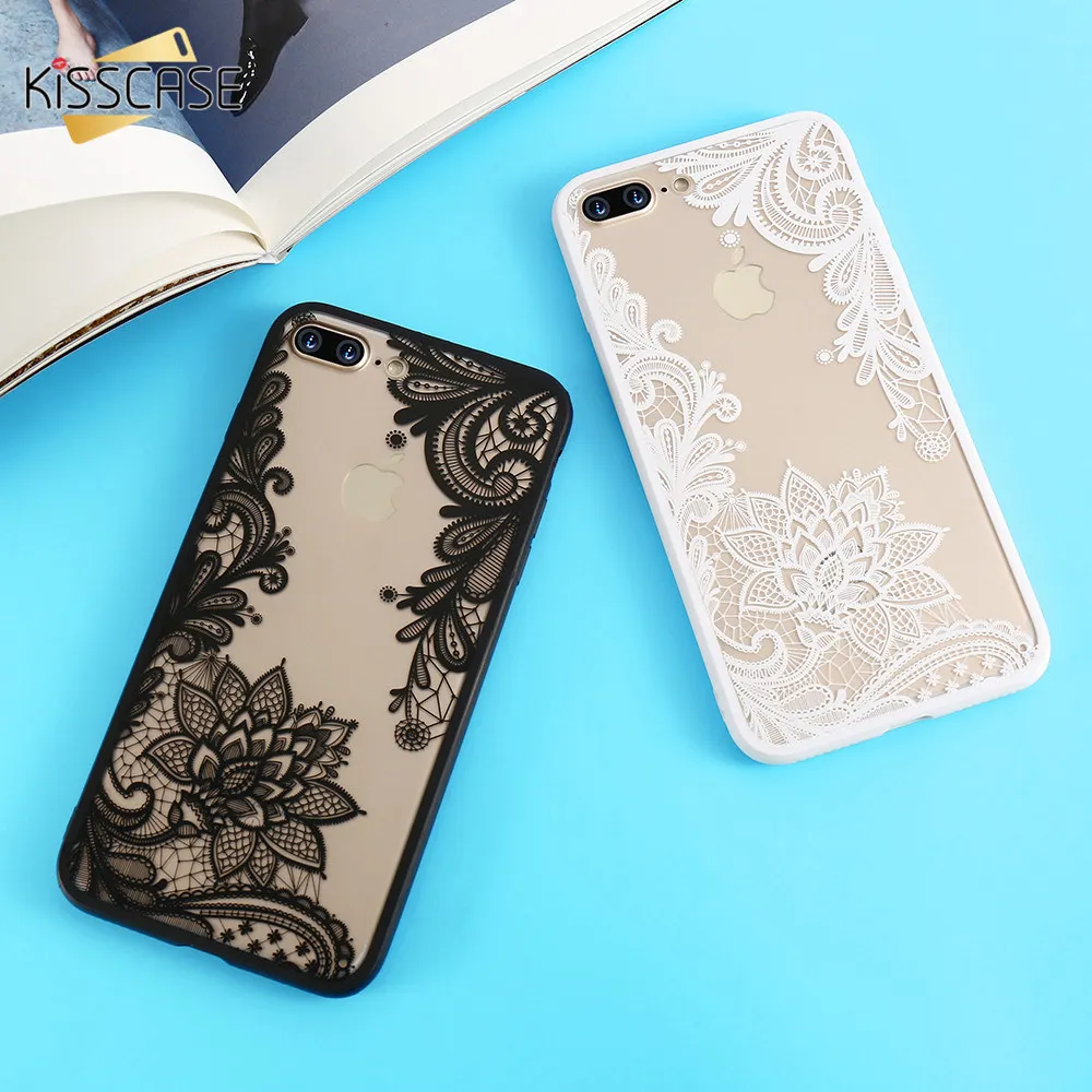 Чехол с кружевным и цветочным принтом KISSCASE для девочек iPhone 6 7 6S Plus 5 5S SE прозрачный