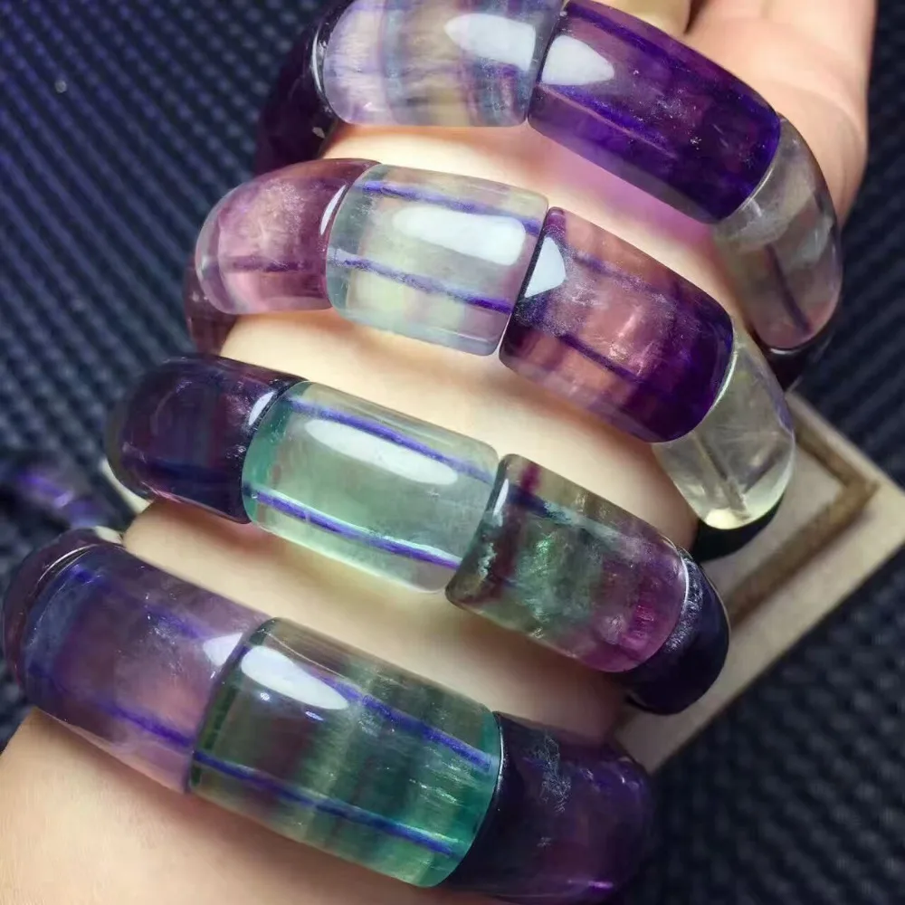

Genuine Natural Colorful Fluorite Crystal Rectangle Beads Stretch One Bracelet