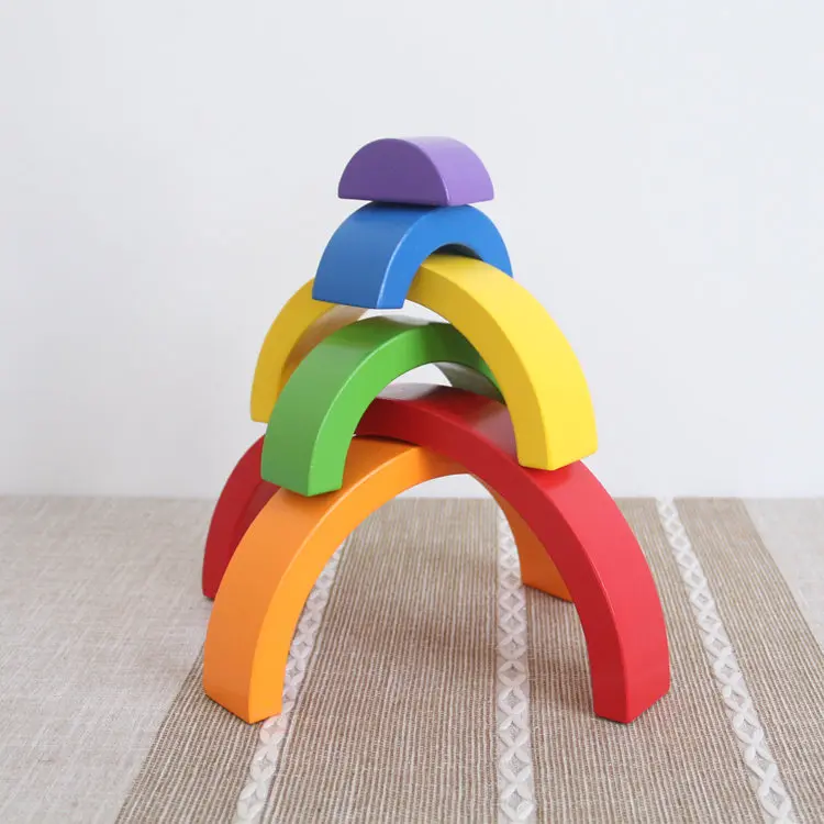 Деревянные строительные блоки Монтессори радуга для детей, 7 штук, детские игрушки для дошкольного образования, обучающие пособия, дропшиппинг.
