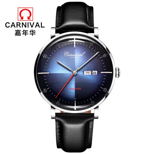Silver blue C8894 Роскошные брендовые швейцарские карнавальные механические часы MIYOTA, мужские водонепроницаемые часы с кожаным ремешком, мужские часы, часы reloj hombre - Цвет: Silver blue C8894