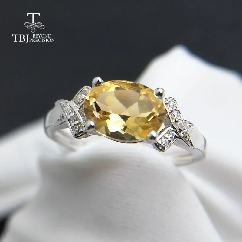 TBJ 100% Серебро 925 пробы с натуральным цитрином для женщин женские кольца