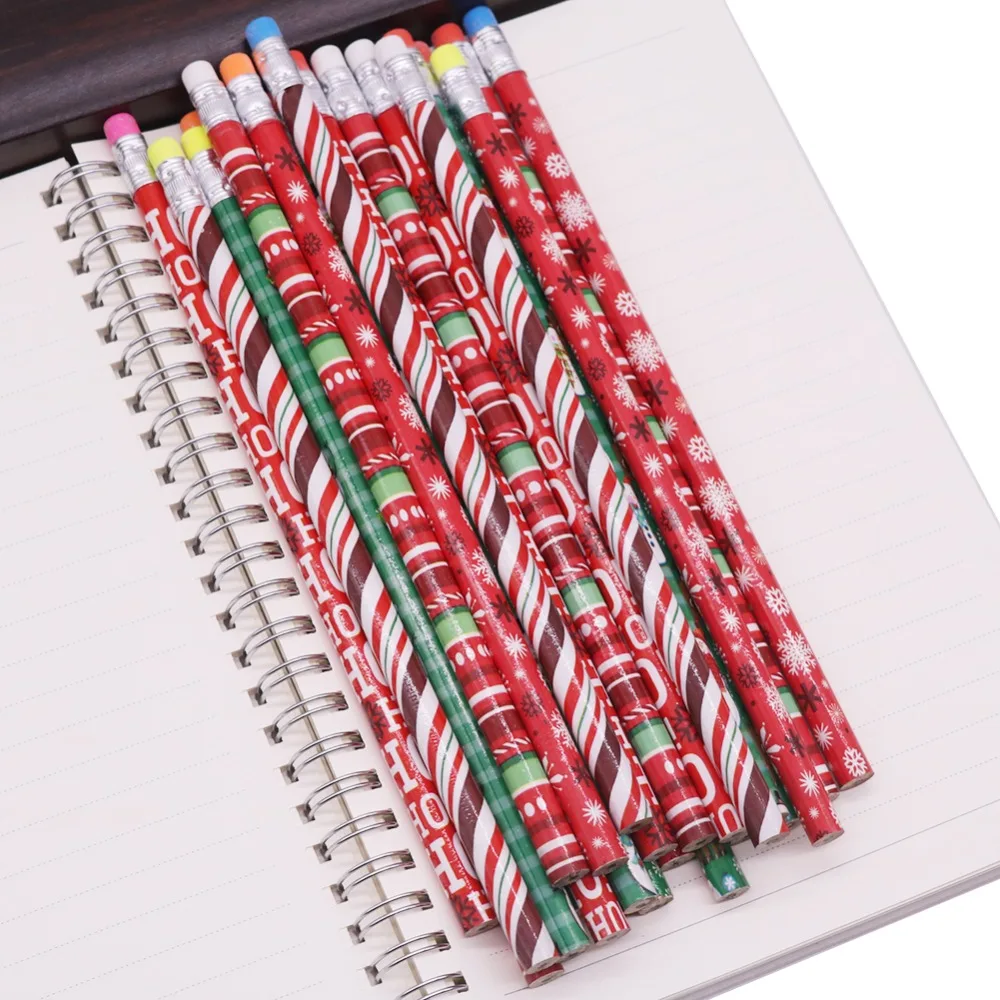 

200 pcs Christmas pattern Pencil With eraser HB Black refill pencil Pen length 188mm Diameter 8mm Student sationery Holiday Gift