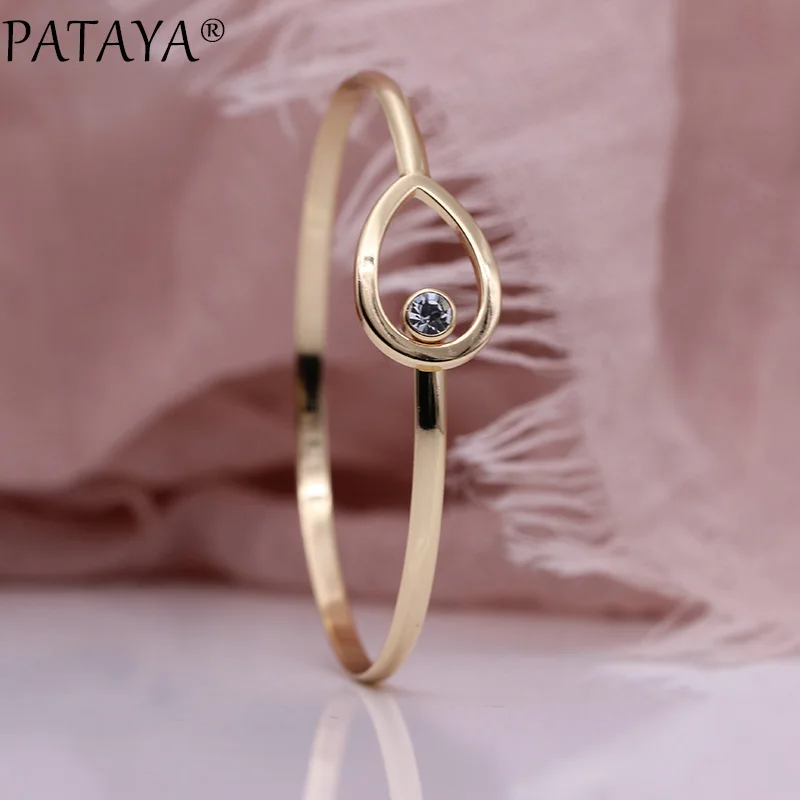 PATAYA, новинка, простой женский браслет, 585, розовое золото, Круглый, белый, натуральный циркон, хорошее, модное ювелирное изделие, милые, вечерние, двойной браслет