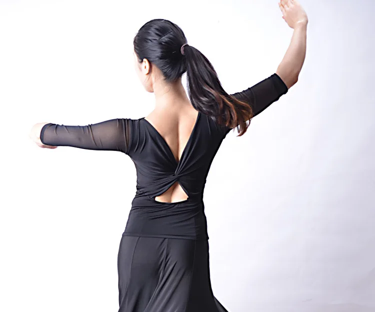 2017 Fashion Ballroom Black O-Neck Half sleeves sexy modern Latin dancing clothing top for women/female/girl New Tango costume |