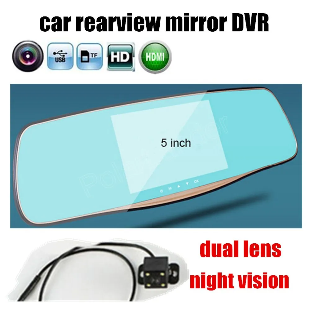 Лучший 5-дюймовый автомобильный видеорегистратор на зеркало заднего вида 1080P с
