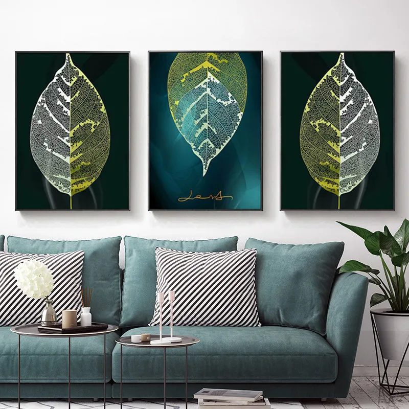 Nordic Creative Natural Leaves Wall Poster Living Room Background Canvas Pictures Green Abstract Plant Painting | Дом и сад