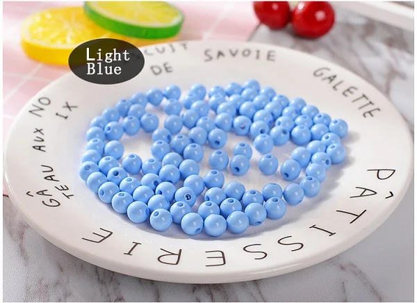 Light Blue 8 мм Пластиковые акриловые массивные бусины Гладкие Круглые свободные бусины для изготовления ювелирных изделий браслет ювелирных изделий Аксессуары для DIY - Цвет: Light Blue