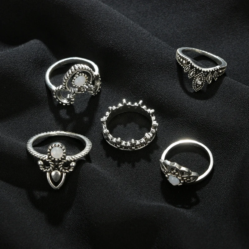 Любовь судьба 5 шт./компл. перстни сплава полые резьба Винтаж бохо-кольцо для Для
