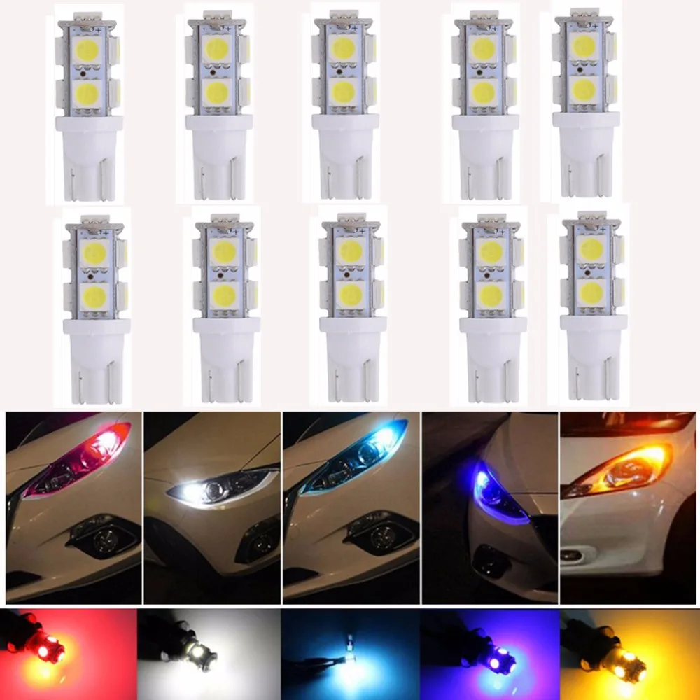 10 шт. T10 194 168 168NA 175 2825 W5W 5050 9 SMD внутренний Автомобильный светодиодный номерной знак