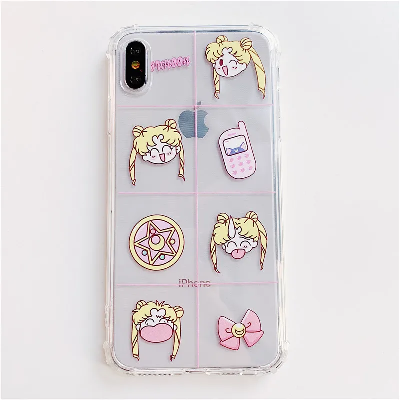 Милый чехол для телефона Sailor moon для девочек iphone 6 6s 7 8 Plus X XS Max XR, уплотненный чехол для телефона с четырьмя уголками - Цвет: 1