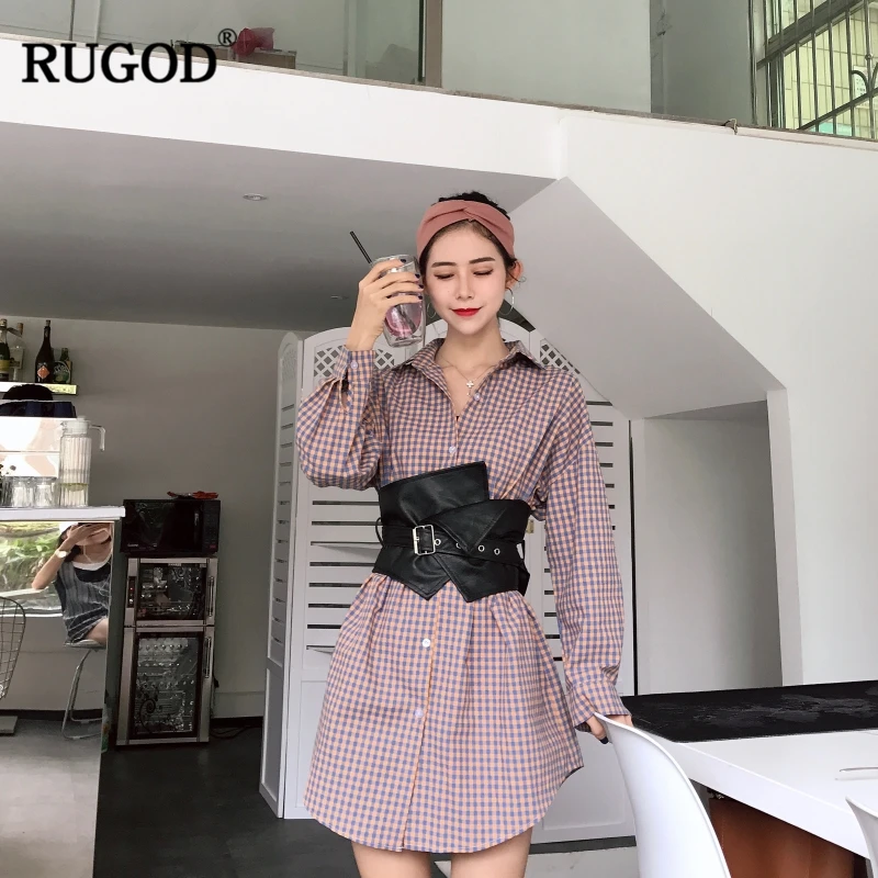 Женская длинная клетчатая рубашка RUGOD модная Повседневная с отложным воротником