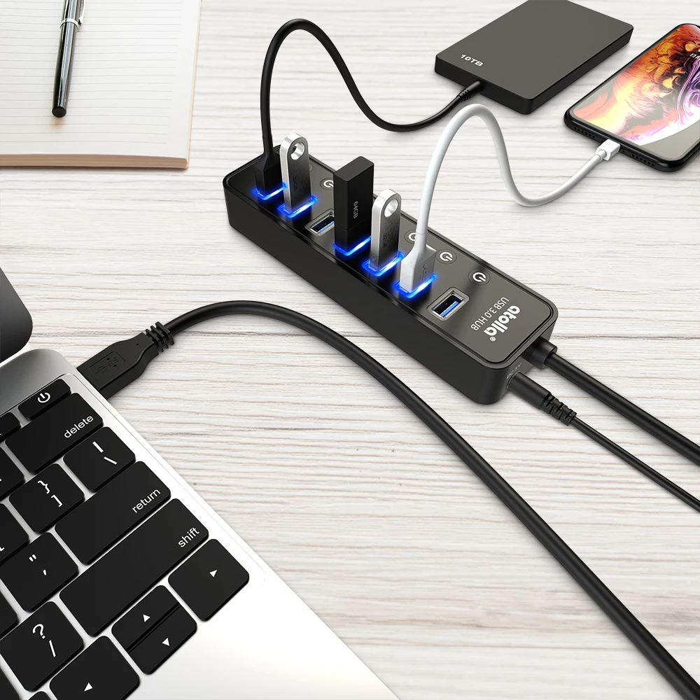 Atolla USB 3 0 концентратор 7 портов сплиттер с переключателями + 1 умный зарядный порт