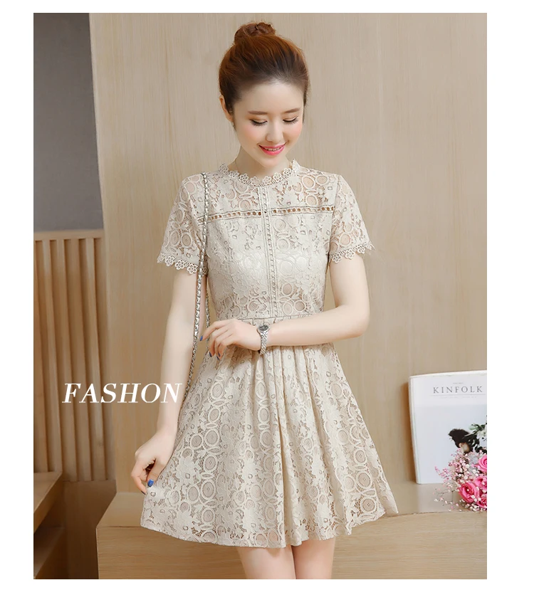 Летнее кружевное платье для девочек-подростков бежевого цвета Цветочная детская