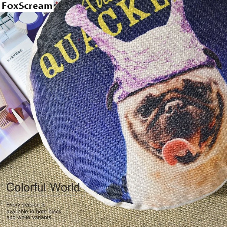 Pug Dog Pillow Round Decorative Pillows Cases Sofa Blue Linen Cotton Throw Cushion Home Decor Pillowcase | Дом и сад