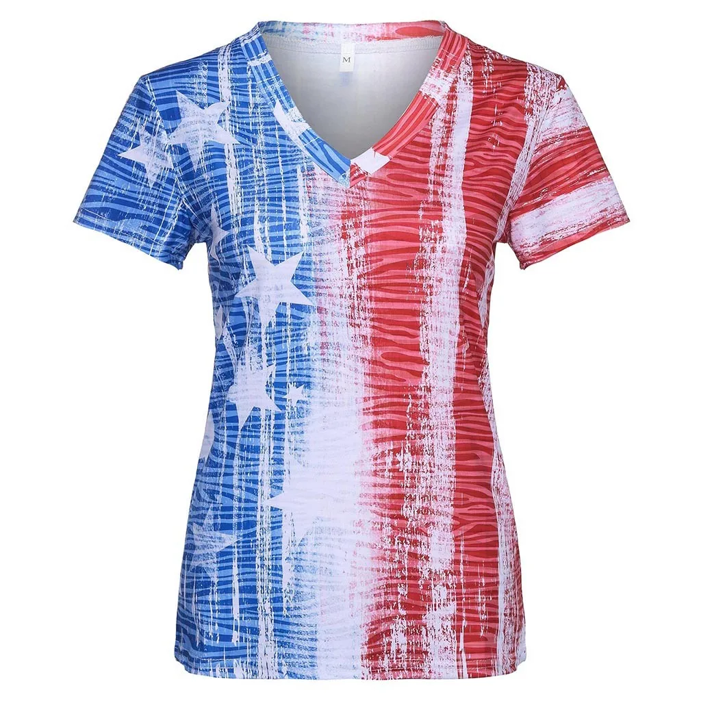 День Независимости Женская летняя футболка принт флага США Выцветшая