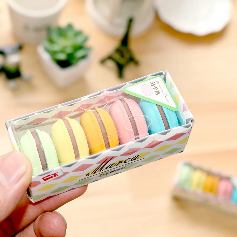 

5Pcs/box Mini Rubber Eraser Cute Macaron Cake Eraser School Stationery Office Supplies Party Favors for Kids Birthday