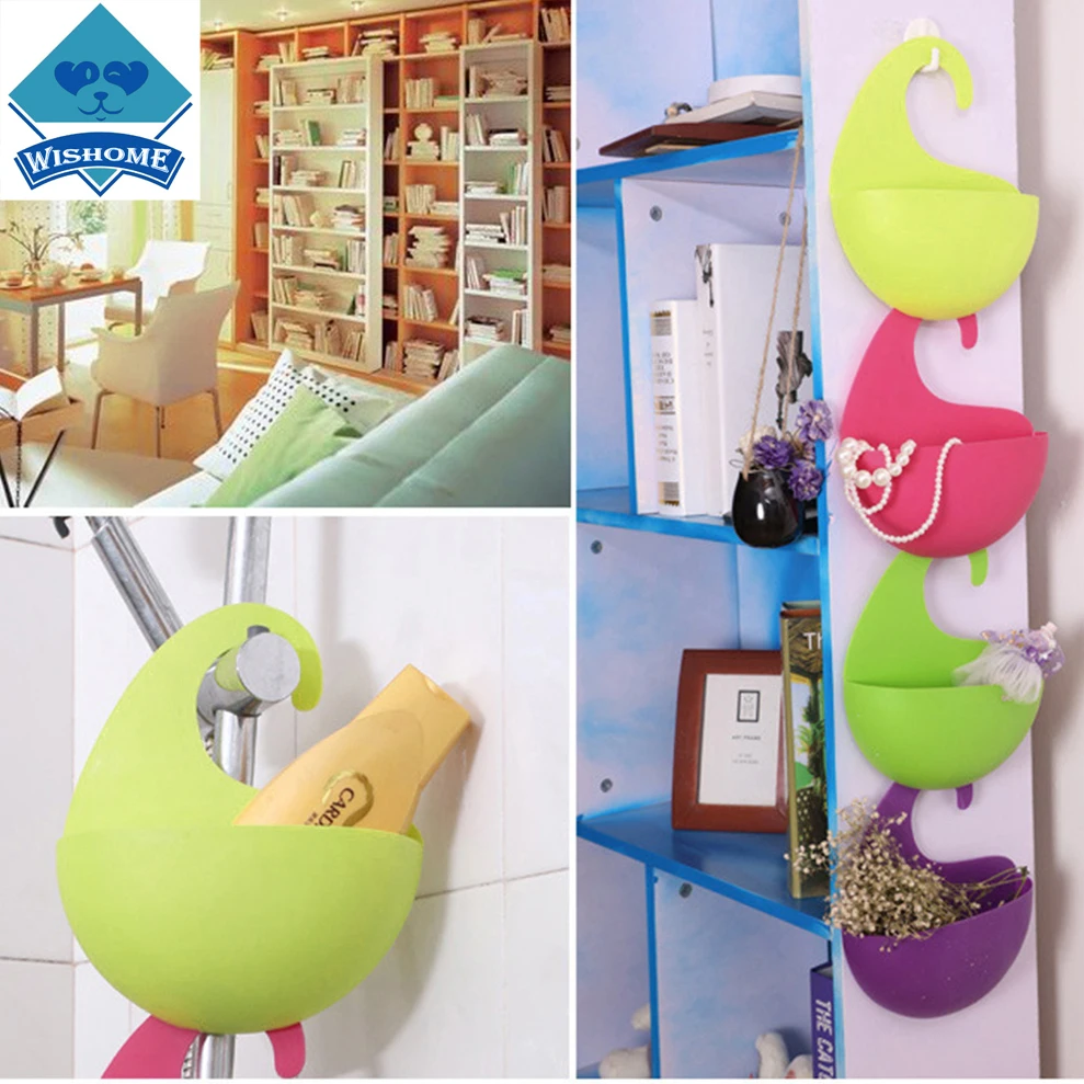 Wishome New Creative multicolor 4PCS/set Plastic Wall Hanging Storage Baskets Shower Bath Rack Organizer Container box | Дом и сад