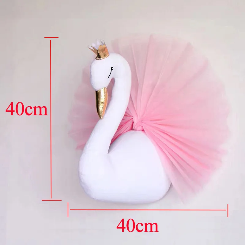 Swan Украшение на стену в виде головы животного, единорог, лебедь, мягкая игрушка, кукла для девочки, детская комната, Декор, Настенное подвесное крепление, подарок на день рождения - Цвет: Swan