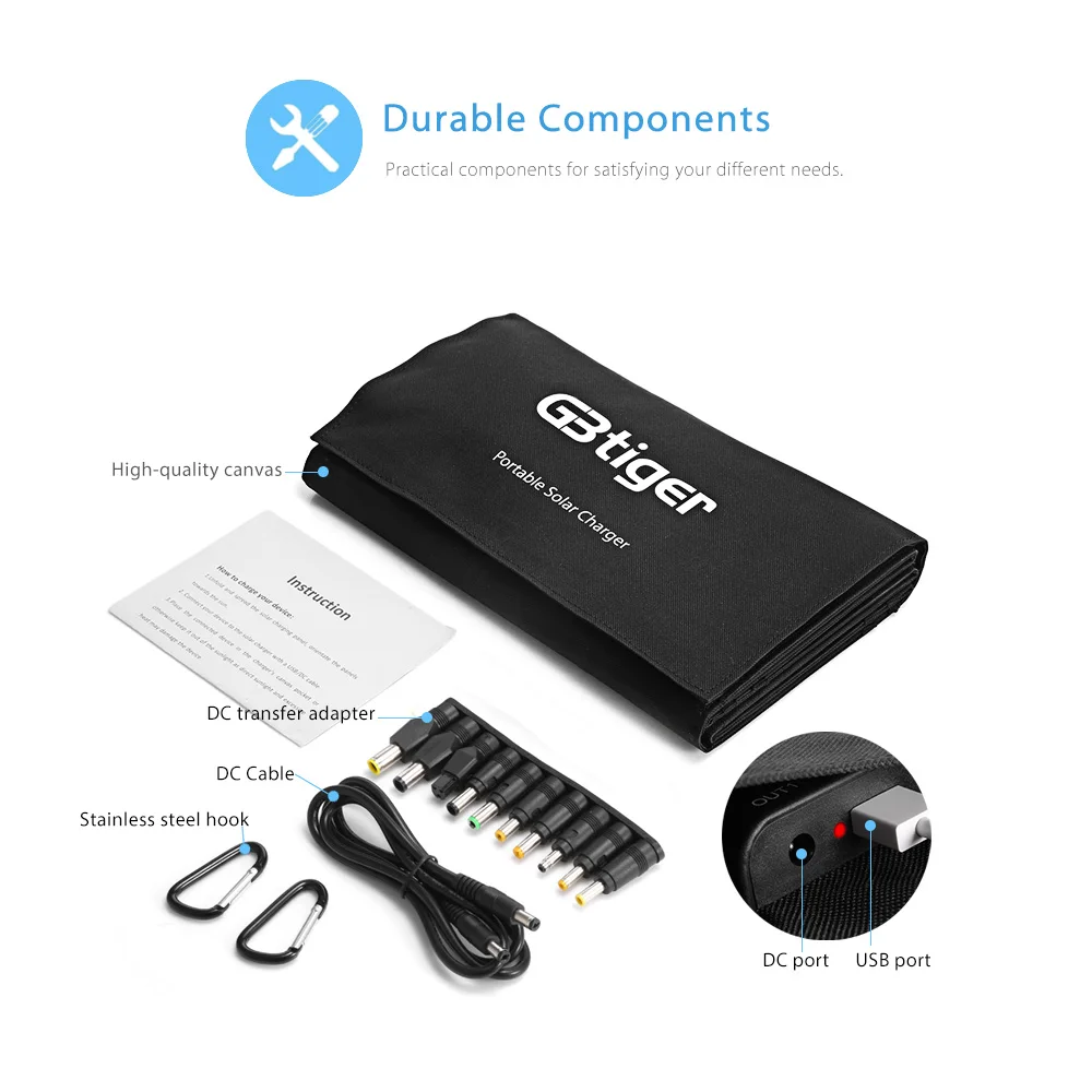 GBtiger 65 Вт Sunpower солнечное зарядное устройство Dual USB Выходы портативная панель