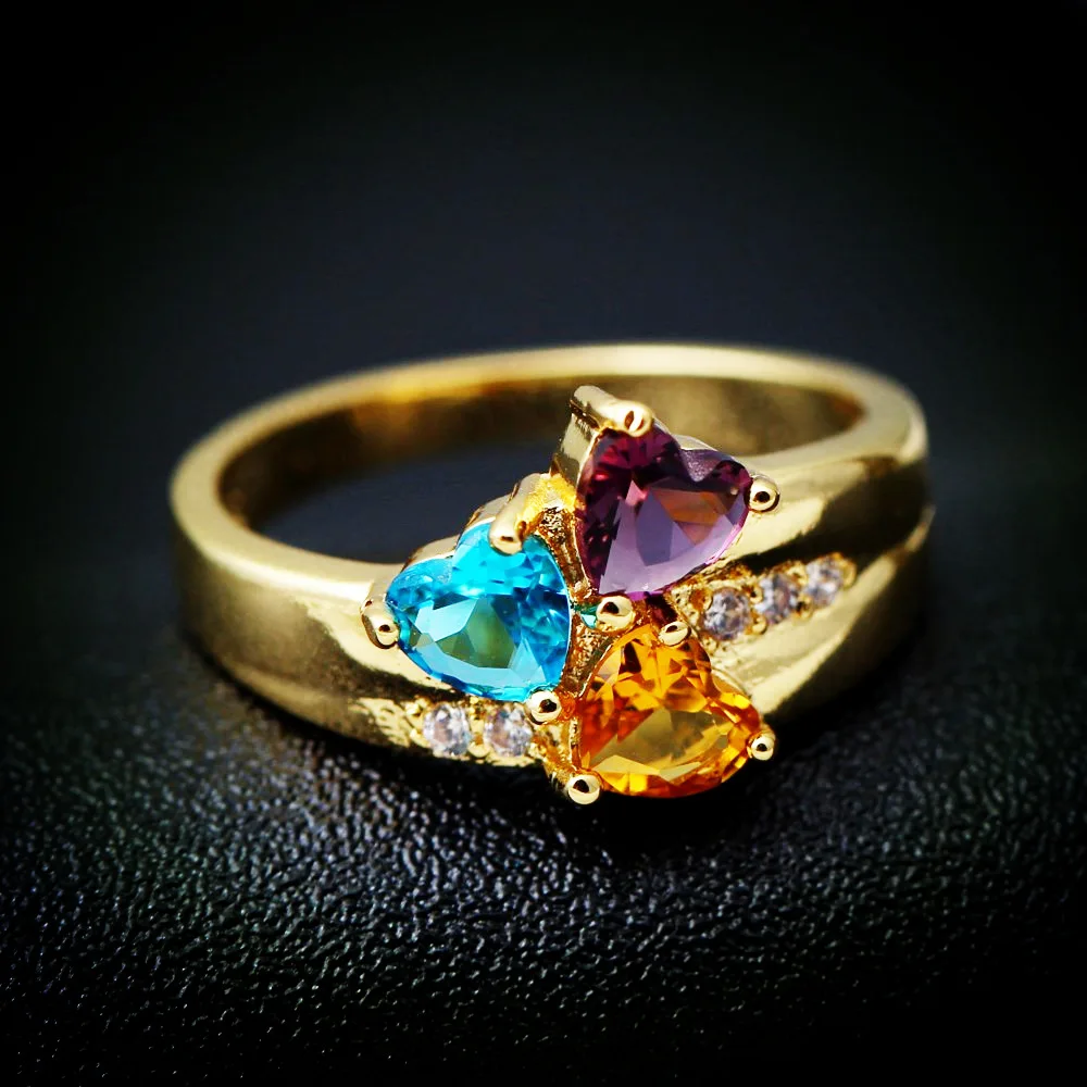 Модное позолоченное женское кольцо с золотым сердечком и цирконием|Кольца| |