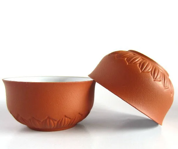 red clay 4 шт./лот, китайская чайная чашка Исин, zisha, фиолетовая глина, фарфоровая чашка для чая, кунг-фу, чашки, украшение лотоса, китайская быстрая, 50 мл - Цвет: red clay