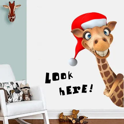 Смотрите сюда милый жираф дверь настенная наклейка детская комната домашняя