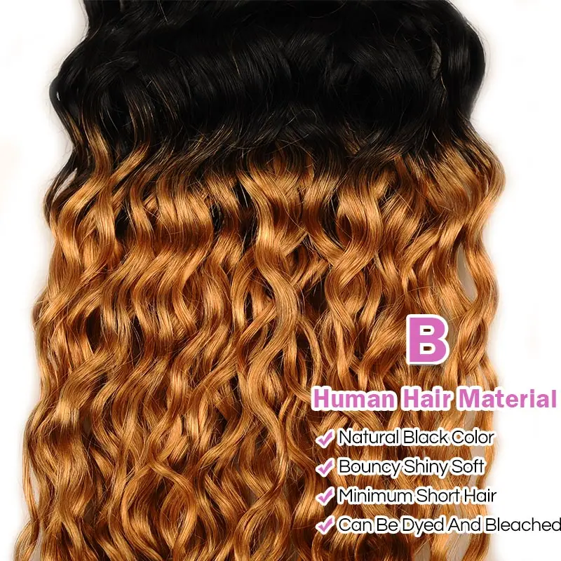 Pinshair Ombre бразильский воды волна волос 1B 27 3 Связки с закрытием Ombre блондинка переплетения человеческих волос Связки с закрытием nonremy