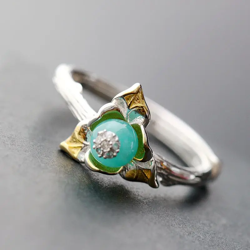 

925 Sterling Silver Silver Ring Nvjie fashion petals opening