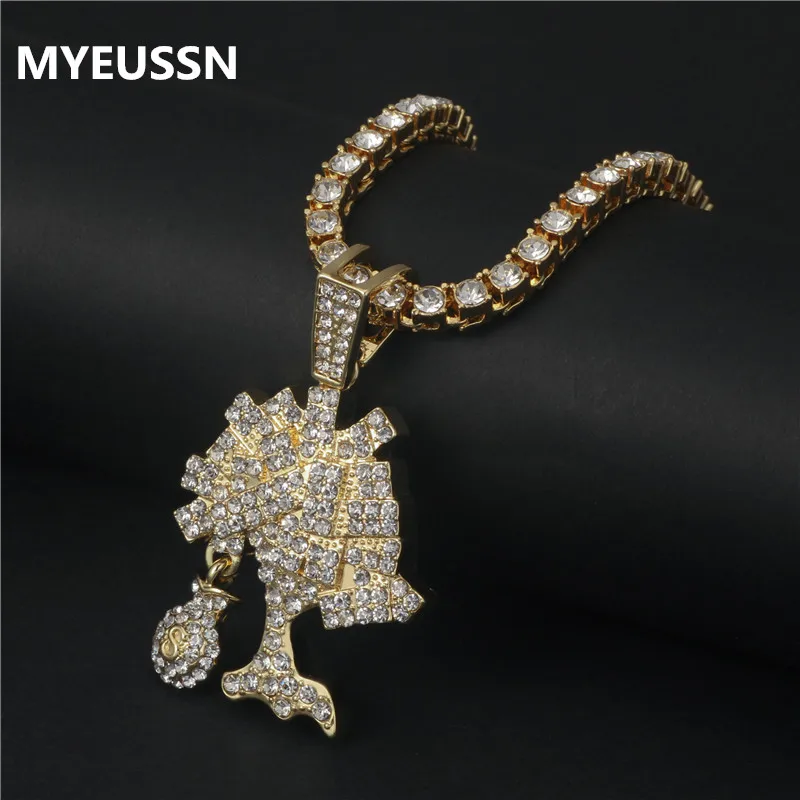 Сумка для денег в долларах ожерелье и подвеска виде дерева цепь тенниса со льдом