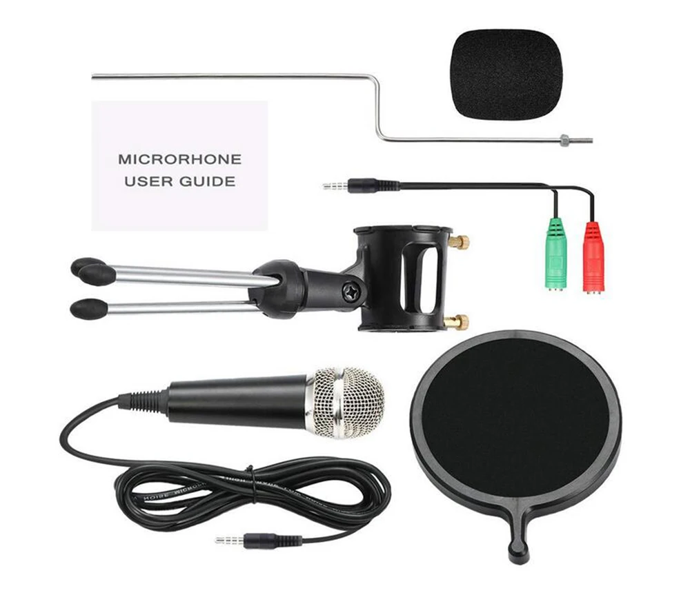 

Professional 3.5mm Condenser Microphone Recording with Filter & Tripod Stand for Smartphone Computer Skype YouTube Games Karaoke