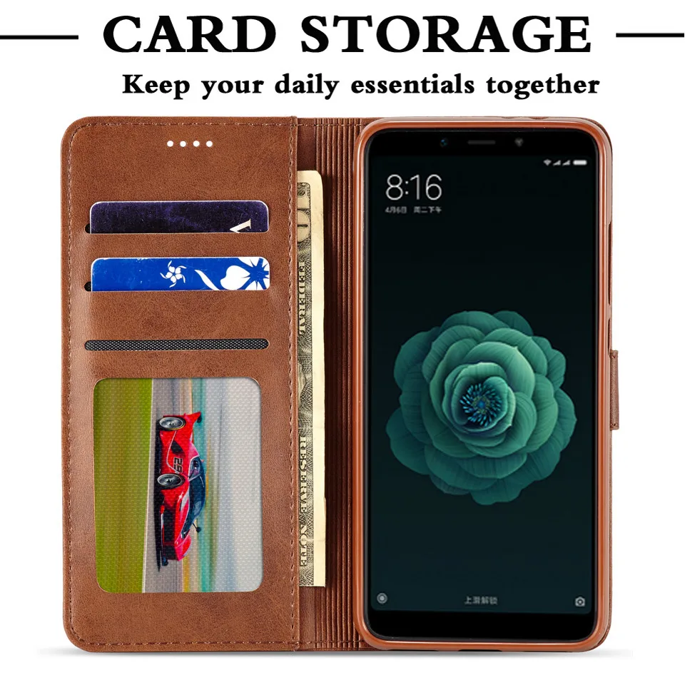 Luxury Cover Leather Coque For funda Xiao mi A2 Case Wallet TPU Phone Flip lite | Мобильные телефоны и аксессуары