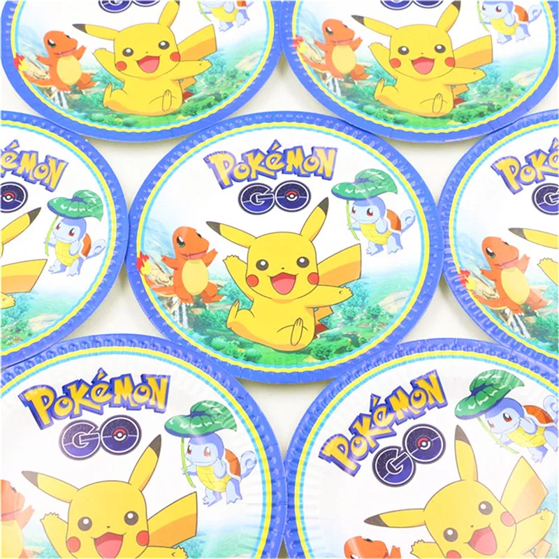 Новая распродажа Pokemon Go Дети День рождения украшения принадлежности чашки тарелка салфетка флаг Скатерть Пикачу одноразовые столовые приборы набор