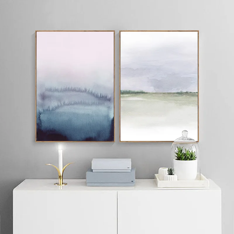 Акварельное поле абстрактный плакат скандинавский пейзаж настенная живопись