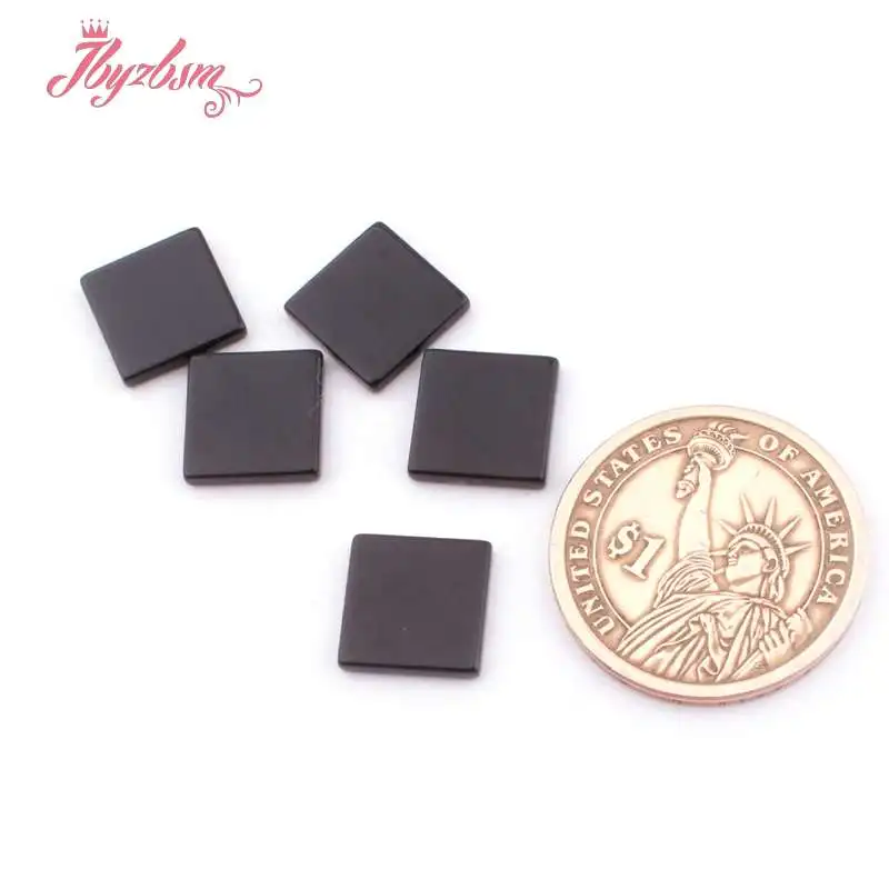 14mm Квадратные черные Агаты, двойной самолет, кабошоны, купол, непросверленный натуральный камень, бусины для рукоделия, серьги, кольцо, ювелирные изделия, Making5pc - Цвет: 14mm