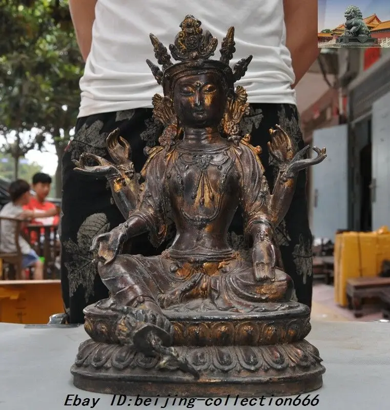 

Tibet temple Bronze Gilt 6 Arms Tara Kwan-Yin Goddess Bodhisattva Buddha statue