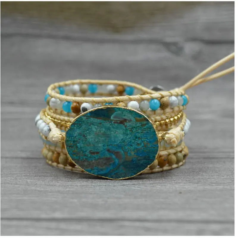 B003 бигбинг ювелирные изделия модный натуральный морской камень кожа ручной