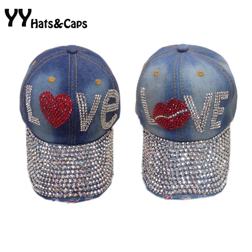 Оптовая продажа джинсовой блестящей стеклянной кепки с украшением в виде