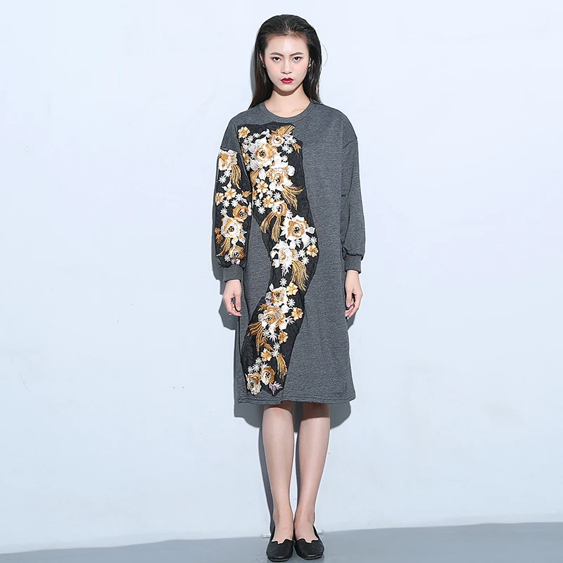 Весна серый Женщин Mini Dress Длинным Рукавом Высокий Воротник Случайные Vestidos