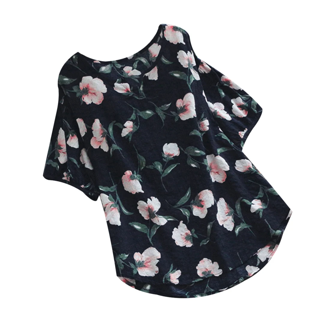 Винтажная блузка Женская Туника большого размера из льна и хлопка с цветочным