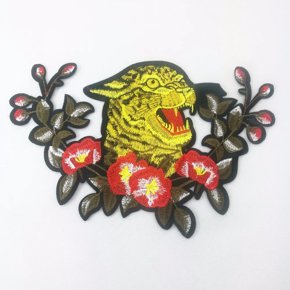 Large Embroidered Patch Iron on Yellow Tiger Parche Ropa Vivid Head for biker jacket Scrapbooking Accessories | Дом и сад