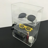 3 compartment acrylic sunglasses eyewear display case cabinet storage box with hinged lid