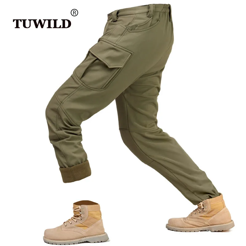 

Autumn and winter shark skin soft shell trousers men and women outdoor tactical sports hiking ski pants plus velvet warm pants