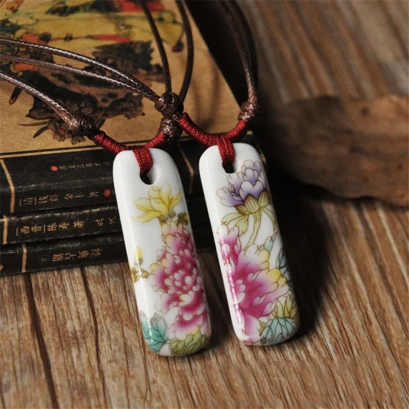 Длинное керамическое ожерелье унисекс в этническом стиле ручной работы