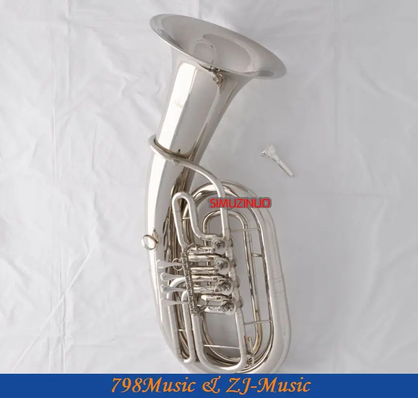 Профессиональный новый серебристый никель Bb Euphonium 4 поворотные клапаны с роговым
