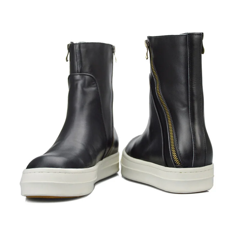 Винтажные байкерские ботинки из натуральной кожи на среднем каблуке с круглым