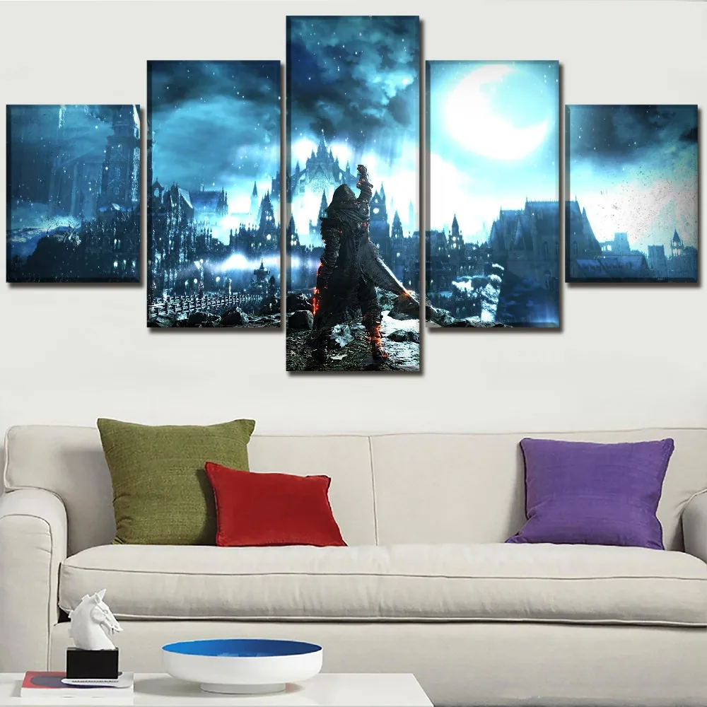 Один набор из 5 панельных игр Dark Souls III Ночной пейзаж и изображение воина