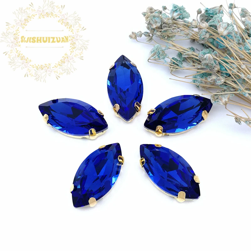 Стразы в классическом стиле с сапфировым стеклом форме конского глаза стразы