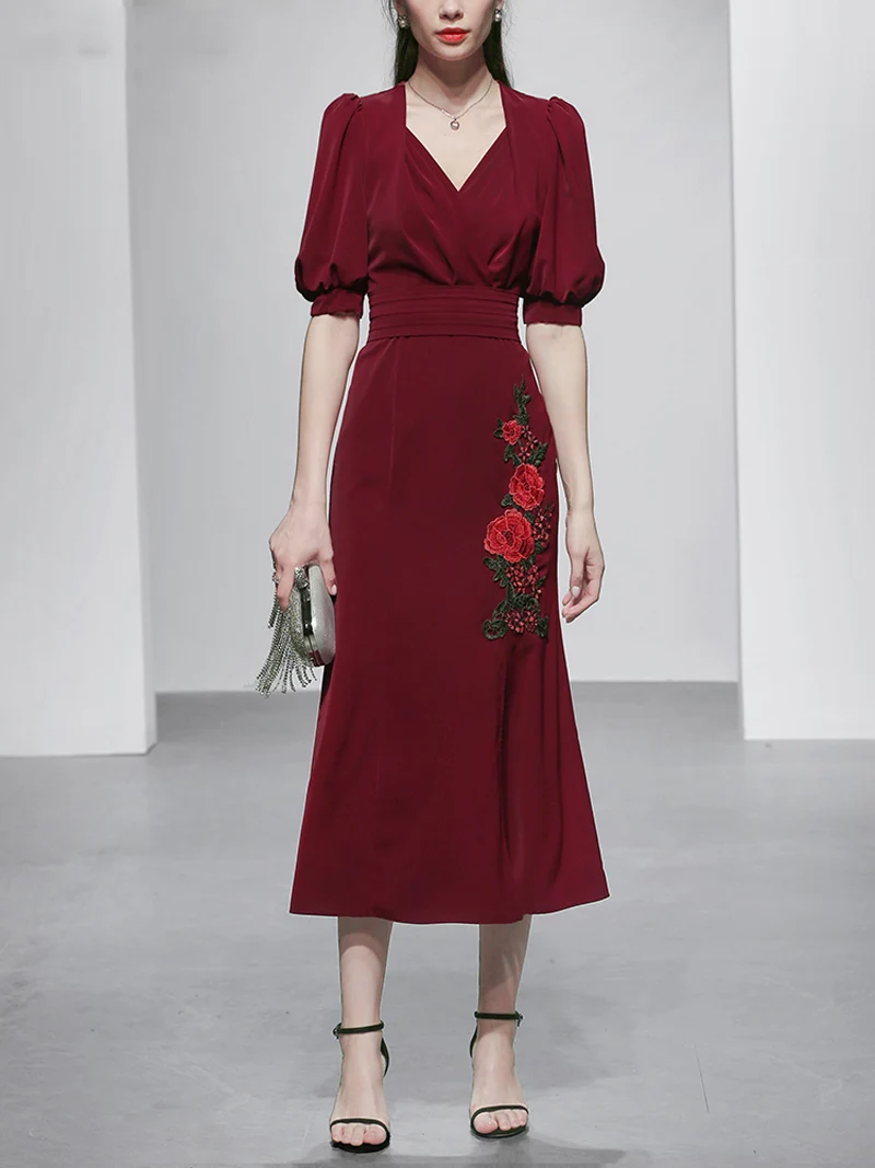 Элегантные модные женские винтажные платья с v образным вырезом коротким рукавом